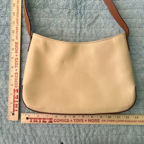 J.Crew Vintage Tan Leather Shoulder Bag Beige & Brown Contrast Stitch Purse - Picture 2 of 11